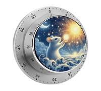 The Mouse on The Sea Mechanical Kitchen Timer 60 Minute Wind Up Countdown Clock with Magnetic Back Loud Alarm Stainless Steel Manual Timer for Cooking Baking Classroom Home Gym