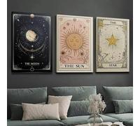 the mug vault 3pcs Framed Sun and Moon star Canvas Wall Art Tarot Crescent Moon Picture Wall Decor Wildflowers Painting Posters for Bedroom Living Room Home Decor (40 * 55)