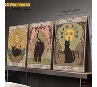 the mug vault 3pcs Framed Sun and Moon star Canvas Wall Art Tarot Crescent Moon Picture Wall Decor Wildflowers Painting Posters for Bedroom Living Room Home Decor (40 * 55) (30 * 40)