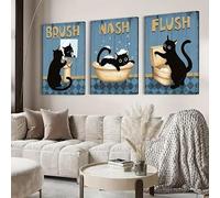 the mug vault Funny Black Cat Bathroom Wall Art Set of 3 | Framed Canvas Prints with blue Background | Quirky Vintage Decor for Cat Lovers, Restrooms, Powder Rooms & Small Spaces (40 * 60)