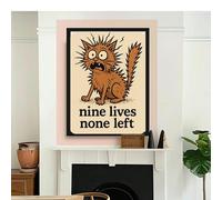 the mug vault Funny Black Cat Canvas Wall Art Nine Lives None Left Retro Cat Painting Picture Wall Decor Eclectic Gothic Vintage Poster Artwork for Living Room Bedroom Dorm Home Decoration 50 * 70