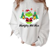 the mug vault Grinch Women Christmas Graphic Sweatshirt Funny Xmas Shirt Casual Green Tops Long Sleeve Jumper Ladies Hooded Pullover