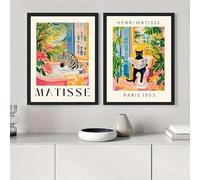 the mug vault Henri Matisse Art Prints, Black Cat and Zebra Bathroom Wall Art, Set of 2 Framed Canvas Posters, Black Frame 50 * 70
