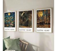 the mug vault Klimt Art Print, Forest Trees Wall Decor, Sun Through Birch Trees Painting, blue and golden Green Nature Exhibition Print (50 * 70 UN FRAMED canvas (50 * 70 UN FRAMED canvas