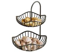 The multi-tier modern organiser made of black metal, fruit stand for the worktop in the kitchen, for home, the living room, garlic, potatoes, onions, bread and snacks