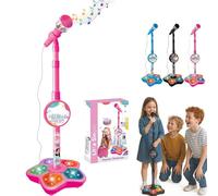 The Multifunctional Microphone Toy, Kids Microphone with Stand Karaoke Song Music Instrument Toys with Speaker and Sparkling Light Show LED,Effects Connect Phone,MP3 for Christmas and Birthday (Pink)