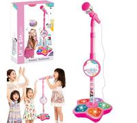 The Multifunctional Microphone Toy, Multi-Functional Microphone Toy with Adjustable Stand, Speakers and Lights, Compatible with Mobile Phones, for Christmas and Birthday (Pink)