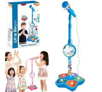 The Multifunctional Microphone Toy, Multi-Functional Microphone Toy with Adjustable Stand, Speakers and Lights, Compatible with Mobile Phones, for Christmas and Birthday (Blue)