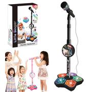 The Multifunctional Microphone Toy, Multi-Functional Microphone Toy with Adjustable Stand, Speakers and Lights, Compatible with Mobile Phones, for Christmas and Birthday (Black)