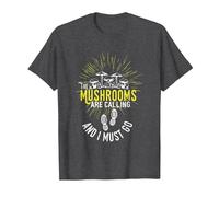 The Mushrooms are Calling Mushroom Hunter T-Shirt, Men, Dark Heather Grey, Small