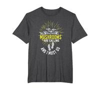 The Mushrooms are Calling Mushroom Hunter T-Shirt, Men's Big and Tall, Dark Heather Grey, 4X Tall