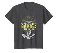 The Mushrooms are Calling Mushroom Hunter T-Shirt, Youth, Dark Heather Grey, X-Small