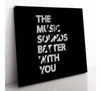 The Music Sounds Better with You Modern Typography Quote Canvas Wall Art Print Ready to Hang, Framed Picture for Living Room Bedroom Home Office Décor, 35x35 cm (14x14 Inch)