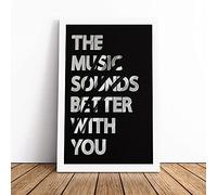 The Music Sounds Better With You Typography | Canvas Wall Art Print | Framed & Ready to Hang Picture | Modern Home Decor for Living Room, Bedroom, Kitchen or Office | 24x16 Inches