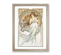 The Music Vol.2 By Alphonse Mucha Classic Painting Framed Wall Art Print, Ready to Hang Picture for Living Room Bedroom Home Office Décor, Oak A3 (34 x 46 cm)