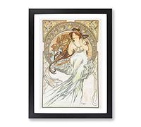 The Music Vol.2 By Alphonse Mucha Classic Painting Framed Wall Art Print, Ready to Hang Picture for Living Room Bedroom Home Office Décor, Black A4 (34 x 25 cm)