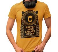 The Muso Bear T-Shirt - I Prefer Their Earlier Stuff Band Shirt - Hand Screen Printed Design on Organic Cotton - 90s Fashion & Music t-Shirts for Men - Festival Essentials M - Mustard