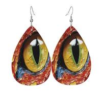 The Mysterious Eyes Women's Teardrop Leather Earrings - Lightweight PVC Dangle Earrings, 925 Silver Hooks, Double-Sided Prints | Hypoallergenic Gift