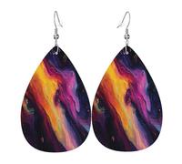 The mysterious rainbow sky Women's Teardrop Leather Earrings - Lightweight PVC Dangle Earrings, 925 Silver Hooks, Double-Sided Prints | Hypoallergenic Gift