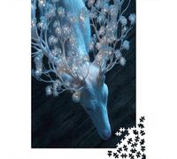 The Mysterious White Deer Jigsaw Puzzles Shimmering Blue Antlers Challenge Toy Educational Games Home Decoration for Adults& Teenager Age 14 Years Up 38x26cm/1000pcs