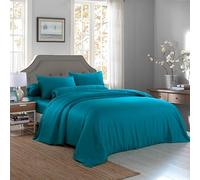 THE MYSTIC LOOM 100% Bamboo Bedding Set | 400 TC Premium Bamboo Bedding Luxury Hotel Quality | 100% Organic Super Soft Breathable Bamboo Fabric (Sea Blue, 4 PCS Bedding Set - Double)