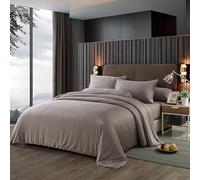 THE MYSTIC LOOM 3 PCS 100% Organic Bamboo Duvet Cover Set - Duvet Cover & 2 Pillowcases | 400 TC Bamboo Fabric, Luxury Hotel Quality | Soft, Breathable & Perfect for Skincare (Chocolate Grey, King)