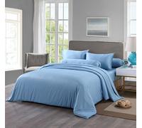 THE MYSTIC LOOM 4 PCS 100% Organic Bamboo Bedding Set - Duvet Cover, 17" Fitted Sheet & Pillowcases | 400 TC Bamboo Fabric, Hotel Quality | Soft & Breathable (Light Blue, 4 PCS Bedding Set - Double)