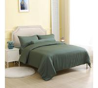 THE MYSTIC LOOM 4 PCS 100% Organic Bamboo Bedding Set - Duvet Cover, 17" Fitted Sheet & Pillowcases | 400 TC Bamboo Fabric, Luxury Hotel Quality | Super Soft & Breathable (Dark Green, Double)