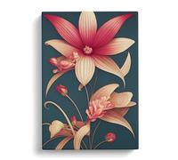The Mystical Flowers Teal, Peach, Red Canvas Print | Gallery Wrapped 30mm Frame Wall Art | 30x20 inches | Ready to Hang | Contemporary Floral Picture | Living Room Bedroom Lounge Office