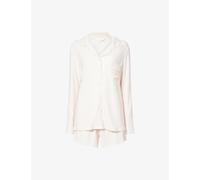 The Nap Co Womens The Nap Co Ribbed Long-Sleeve & Shorts Modal-Jersey Pyjama Set Pink Stripe/ Lace M