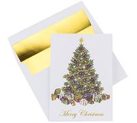 The Napa Press Premium Christmas Cards - 20 Pack - Traditional Christmas Tree with Gold Embossed Foil and Linen Texture - 20 Heavyweight Holiday Cards and Gold Foil Lined Envelopes