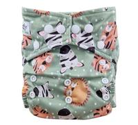 The Nappy Lady Thrive Poplar One Size Reusable Pocket Nappy, Athletic Wicking Jersey Lining, 10-35 lbs, 2 Absorbent Inserts (Safari Animals)