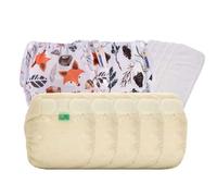 The Nappy Lady Ultimate Bamboozle Night Time Kit, 5 Tots Bots Nappies, 2 Motherease Airflow Wraps, 5 Nappy Boosters (Cream, One Size)