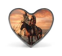 The Native Hunter on Horseback Heart Metal Brooches 1 Inch Memorial Badges Exquisite Decorations Pins for Clothing