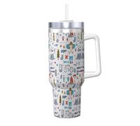 The Nature Wildlands Activities Pattern Print 40oz with Straw and Lid, Stainless Steel Double Wall Vacuum Insulated Coffee Mug for Hot and Cold Coffee, Travel Mug with Handle