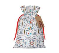 The Nature Wildlands Activities Pattern Print Holiday Burlap Gift Bag With Drawstring, Small Party Favor Pouches For Christmas Gifting-S Size