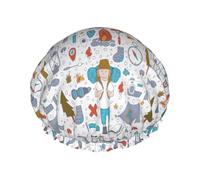 The Nature Wildlands Activities Pattern Print Large Waterproof Shower Bonnet For Women Long Hair, Washable Elastic Band Bath Hair Hat