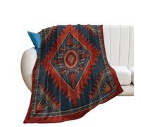 The Navajo in Red And Blue with A Blue Border Pattern Blankets And Throws,Thicken Office Nap Throw Blankets,Fluffy Lightweight Plush Soft Warm Flannel Blanket for Couch Bed Sofa Chair 70x80in