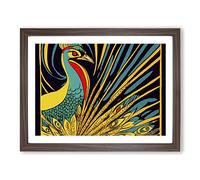 The Neat Peacock Abstract Framed Print | A2 Walnut Framed Wall Art | Ready to Hang | Abstract Animal Picture | Living Room Bedroom Lounge Office