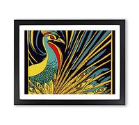 The Neat Peacock Abstract Framed Print | A3 Black Framed Wall Art | Ready to Hang | Abstract Animal Picture | Living Room Bedroom Lounge Office