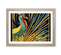 The Neat Peacock Abstract Framed Wall Art Print A2 Oak
