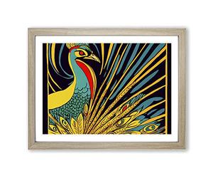 The Neat Peacock Abstract Framed Wall Art Print A2 Oak