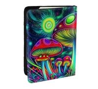 The Neon Mushroom Galaxy Printed Passport Holder,Travel Pu Leather Passport Cover Case Organiser for Men Women,6.5 Inch