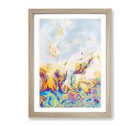 The Neon River In Abstract Modern Framed Print | A4 Oak Framed Wall Art | Ready to Hang | Abstract Landscape Picture | Living Room Bedroom Lounge Office