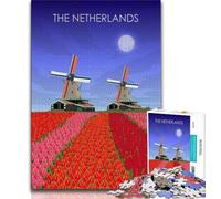The Netherlands Windmill Jigsaw Puzzles for Teenagers,Decompressing Intellectual Educational Toy Suitable for Desktop Decoration 75x50cm
