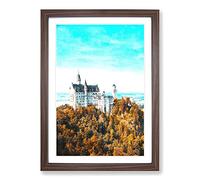 The Neuschwanstein Castle in Germany Painting Framed Print | A2 Walnut Framed Wall Art | Ready to Hang | Modern Cityscape Picture | Living Room Bedroom Lounge Office