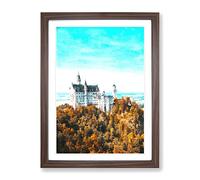 The Neuschwanstein Castle In Germany Painting Modern Framed Print | A4 Walnut Framed Wall Art | Ready to Hang | Modern Cityscape Picture | Living Room Bedroom Lounge Office