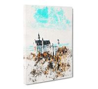 The Neuschwanstein Castle In Germany Watercolour Canvas Print | Gallery Wrapped 30mm Frame Wall Art | 20x14 inches | Ready to Hang | Modern Cityscape Picture | Living Room Bedroom Lounge Office