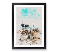 The Neuschwanstein Castle in Germany Watercolour Framed Print Black A2