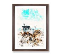 The Neuschwanstein Castle In Germany Watercolour Modern Framed Print | A4 Walnut Framed Wall Art | Ready to Hang | Modern Cityscape Picture | Living Room Bedroom Lounge Office